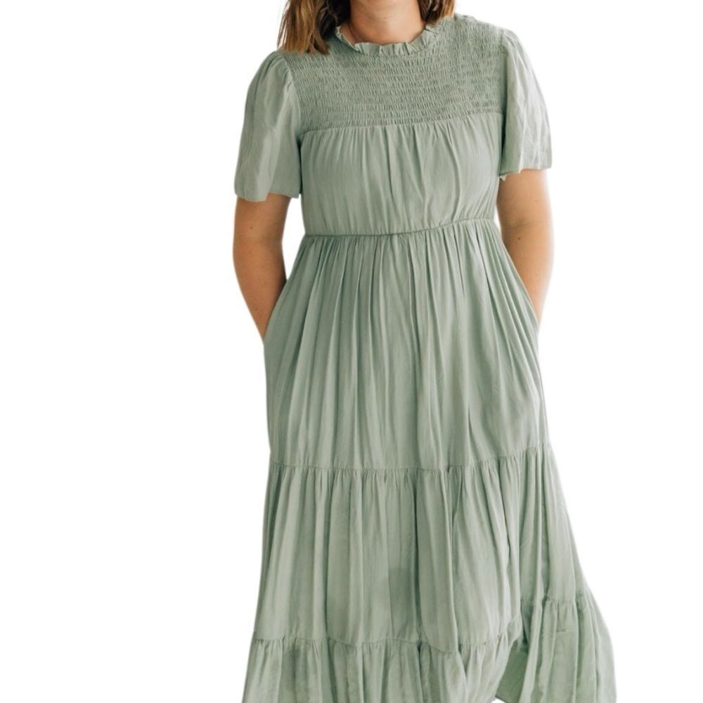 Polagram Sage Tiered Dress Maxi Size Small - Picture 15 of 15